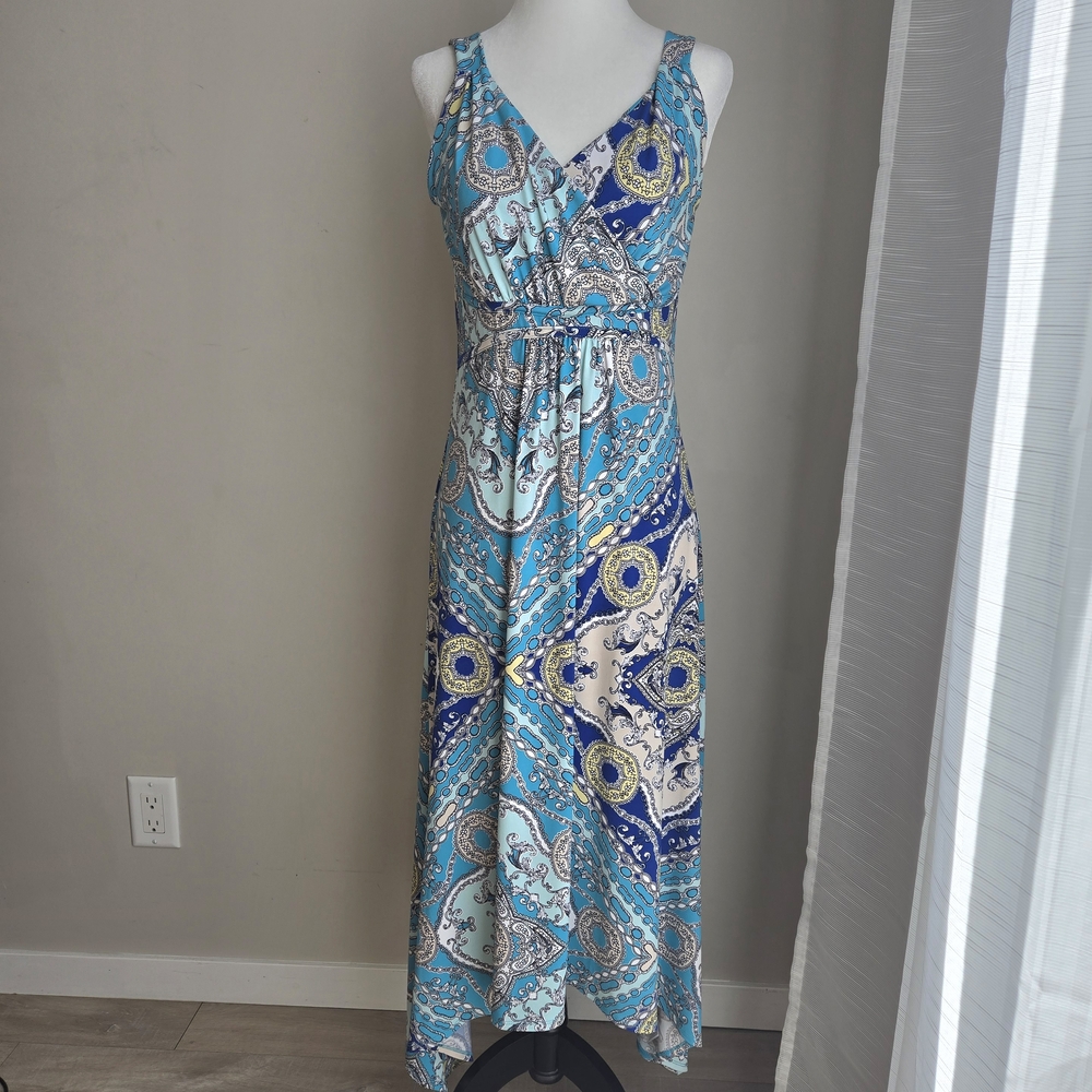 Cleo Blue Ruched Asymmetrical Sundress,  XS, Like New